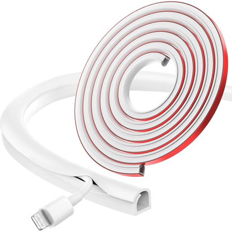 Mini Goulotte Cache Câble Souple en Silicone (10x10mm) - 3m Passe Câble Mural Autocollant à Bords Enroulés, Capacité 1-2 Fils, Gestion de Câbles pour TV, Bureau et Maison - Blanc (1/5)