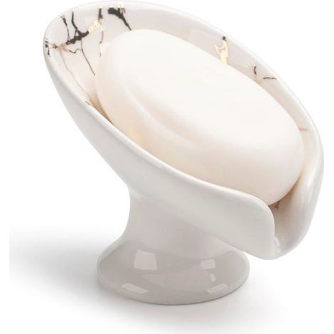 Porte Savon Céramique Auto Drainant pour Salle de Bain, Cuisine, Douche -2pcs- Blanc (1/5)