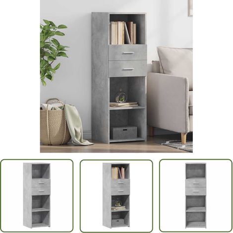 The Living Store Buffet haut gris béton 40x42,5x124 cm bois d'ingénierie - Buffet Design Intemporel - Meuble Rangement Cuisine - Commode Gris - Buffet Industriel - Meuble Salon (1/5)