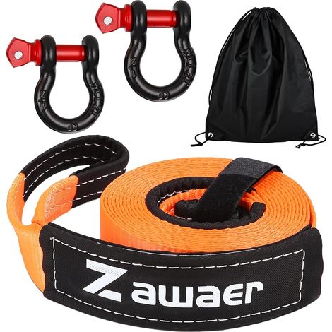 Corde de Remorquage d'urgence de Voiture, 10T Sangle Remorquage, avec Manille Haute Résistance, Résistance à la Rupture de 26,455 LBS, Cordede 5m x 5cm avec Sac Rangement (1/5)