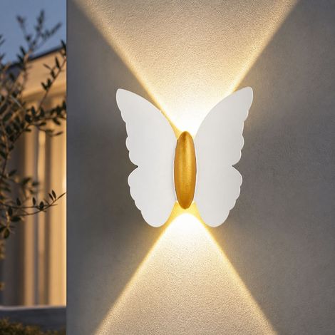 Applique murale extérieure papillon, aluminium moulé IP65 étanche, 6W LED 3000K lumière chaude, design doré blanc pour jardin et façade (1/5)