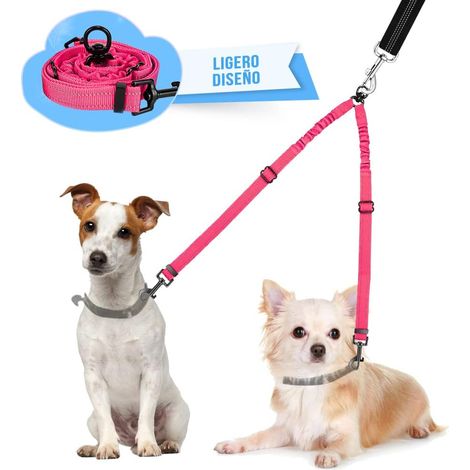 double laisse pour chiens, pivot 360° sans enchevêtrement, réfléchissante, réglable avec séparateur, pour entraînement de deux chiens (1/5)