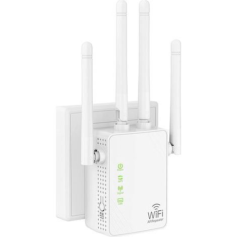 Répéteur WiFi, 1200Mbps Double Bande 2.4G/5G Extension Wi-FI, 4 Antenne Amplificateur Wi-FI, Internet Enhancer pour Le Bureau et la Maison - 2 Port Ethernet Améliorer Le Signal réseau (1/5)