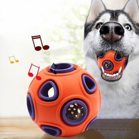 Boules de Chien Dog Ball Bell Jouet Chien Indestructible Grinçant pour Chien Balle Durable à Mâcher avec Cloche pour Chien à Paillettes