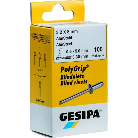 ISO15977 GESIPA Blindniete Mini-Pack 5.0X10 Aluminium/Stahldorn Flachkopf