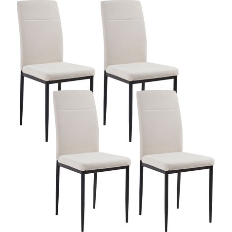 Conjunto de 4 sillas de comedor de tela tapicería de poliéster patas de hierro negras sin reposabrazos beige claro Riner (1/5)