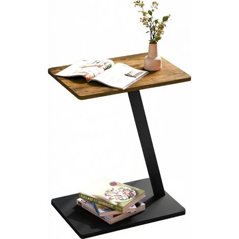 Table d'appoint en C, table snack pour canapé et lit, plateau MDF, structure métal, réglable pour salon et bureau, gain de place, Vintage - CHICFURN (1/5)