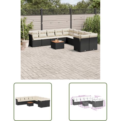 The Living Store 11-tlg. Garten-Sofagarnitur mit Kissen Schwarz Poly Rattan - Gartensortiment - Esstischgarnitur - Lounge Set - Gartenlounge - Gartenmöbelset (1/3)
