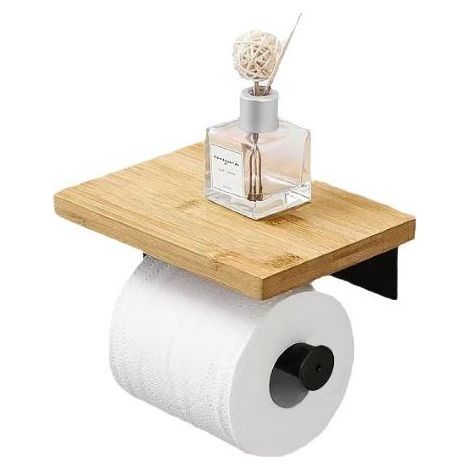 Porte Papier Toilette Mural avec Étagère en Bambou, Support Rouleau Papier Toilette à Fixer au Mur, Dérouleur Pratique pour Salle de Bain (1/5)