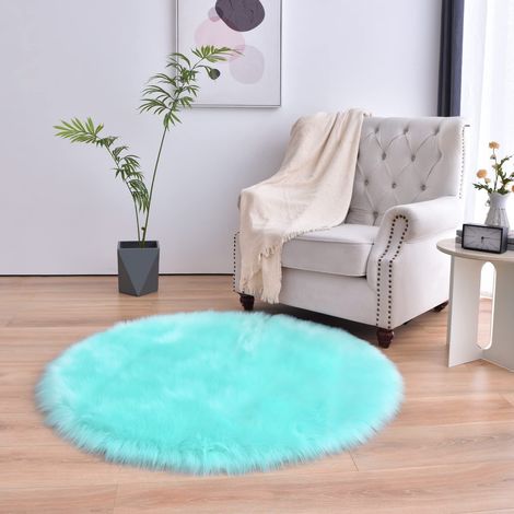 Tapis rond bleu, tapis de chambre doux, tapis à poils épais, tapis rond pelucheux, lavable en machine (1/5)