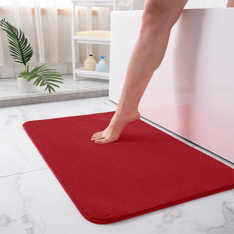 Tapis De Bain - Microfibre Absorbant Non Glissant - Pour Salle De Bain Chambre Salon - 40 X 60 Cm - Rouge - 1 Pièce (1/5)