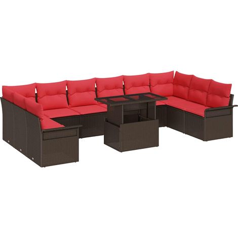 Sofa Set with Cushion 11 pcs Brown Poly Rattan vidaXL