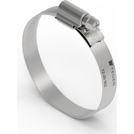 Collier de serrage renforcé 12-20 à vis sans fin (collier W2 - acier inoxydable) largeur 12 mm TEGER (vendu par paquets de 50) (1/3)