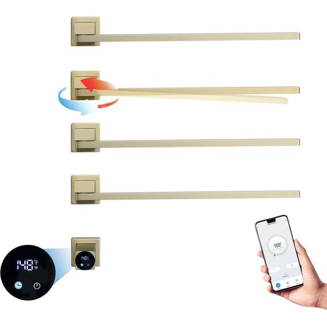 Radiador Toallero Eléctrico 75W Bajo Consumo Toallero Eléctrico, Inteligente WiFi de Temperatura Constante Toallero Calentado para Baño, Secatoallas eléctrico Giratorio 180°, 51x70cm (Oro Cepillado) (1/5)