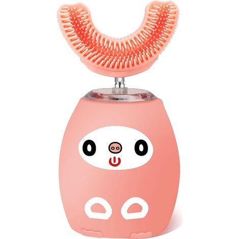 U-shaped electric toothbrush for children, with timer, automatic ultrasonic cleaning, 3 cleaning modes (ages 3-7, pink) - AquaForge (1/5)