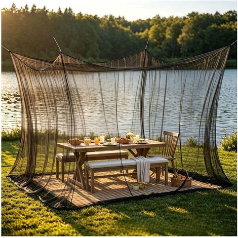 Grande moustiquaire extérieure - 300 x 500 x 250 cm - Pour pavillon, véranda et terrasse - Filet anti-insectes - Pour camping, pique-nique et voyage - Noire (1/5)