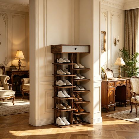 Support à chaussures gain de place, armoire à chaussures de haute qualité avec plusieurs niveaux et surface de rangement pratique, tour de rangement moderne (uniquement avec armoire à chaussures) (1/4)