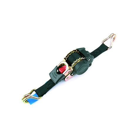 Cinghia a scatto per fissaggio. Con riavvolgimento automatico. 1,8 m x 25 mm. Gancio a J. Capacità 250 kg.
