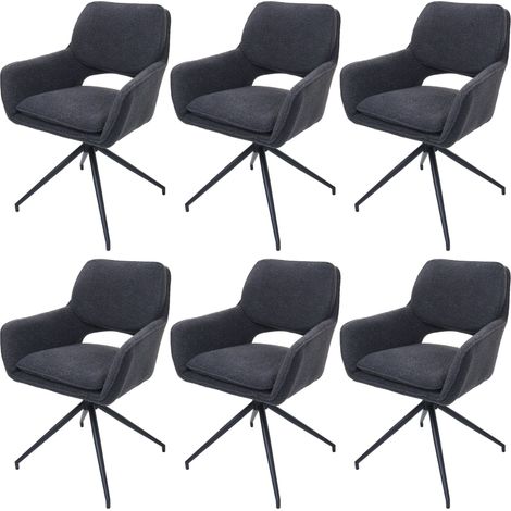 [NON UTILIZZATO] Set 6 sedie sala pranzo cucina HHG-638 girevole posizionamento automatico, tessuto bouclé (540g/m²) MVG, grigio scuro