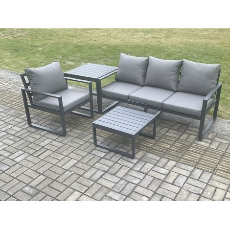 Fimous Aluminium Outdoor Garden Furniture Set Lounge Sofa Chairs Square Coffee Table Sets with Side Table Conservatory Set Dark Grey (1/5)