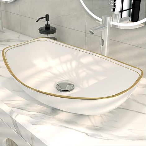 56 x 40 cm Bord ovale vasque au-dessus du comptoir, pot en céramique en porcelaine, lavabo, lavabo artificiel (1/5)