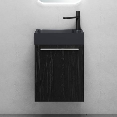 Mai & Mai Mobile Bagno Sospeso46x26x63cm in Nero, Set Mobile da Bagno Include Lavabo da Minerale fuso in Antracite opaco, Seria Pisa02 (1/5)