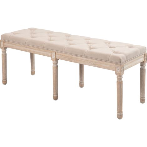 Polsterbank Vintage 117X40X48Cm Sitzbank, Bettbank, Schlafzimmerbank Mit Knöpfen, Leinenoptik, Bis 120Kg, Beige
