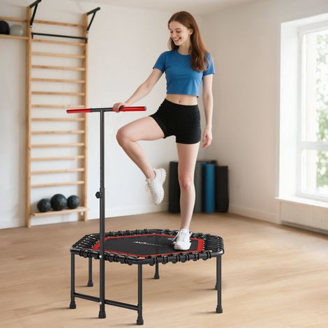 Trampoline de fitness 114 cm, cordes élastiques, poignée réglable 3 positions, trampoline d'exercice silencieux, rouge (1/5)