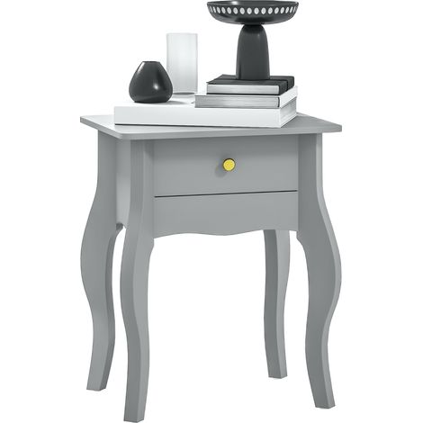 French Vintage Grey Side Table with Drawer for Living Room or Bedroom Decor