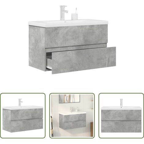 vidaXL Lavabo céramique - Ensemble de meubles de salle de bain 2 pcs gris béton (1/5)