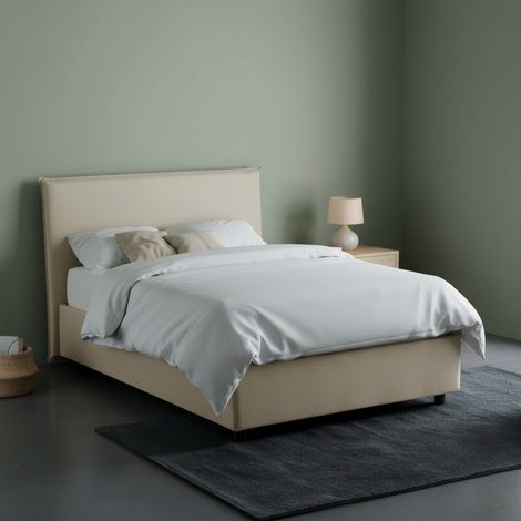 Talamo Italia Letto piazza e mezza Asmara, Letto contenitore con rivestimento in tessuto, 100% Made in Italy, Apertura frontale, con materasso Cm 120x190 incluso, Beige, con imballo rinforzato (1/5)
