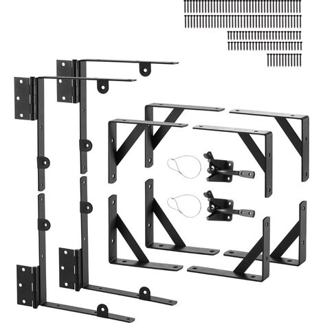 Support d'angle de portail anti-affaissement en fer, kit quincaillerie de cadre porte, 2 ensembles, avec corde de verrouillage à loquet, verrou à loquet, pour porte hangar, portail corral, noir (1/5)