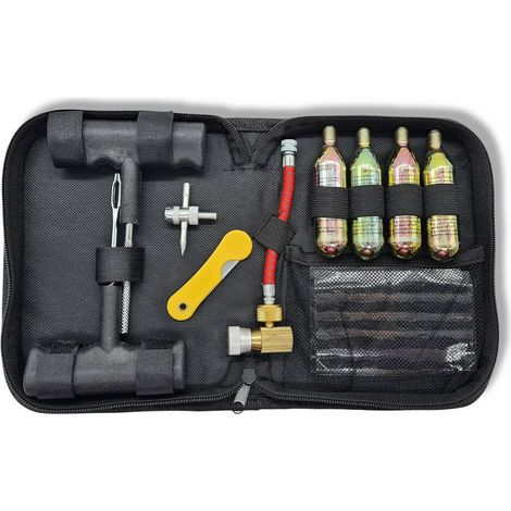 KIT RIPARAZIONE PNEUMATICO BICI MOTO CARTUCCE AD ARIA COMPRESSA KIT PORTATILE (1/5)