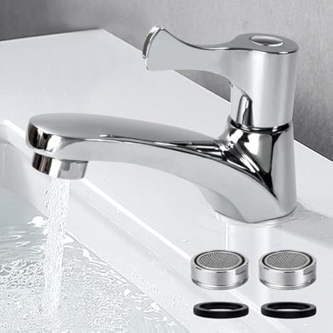 Seule Poignée Eau Froide Robinet, Robinet Salle de Bain, Mitigeur Lavabo, Robinet Lavabo, Installation et Nettoyage Facile, pour la Salle de Bain, la Cuisine, Les Toilettes avec 2 Têtes de Filtre (1/5)