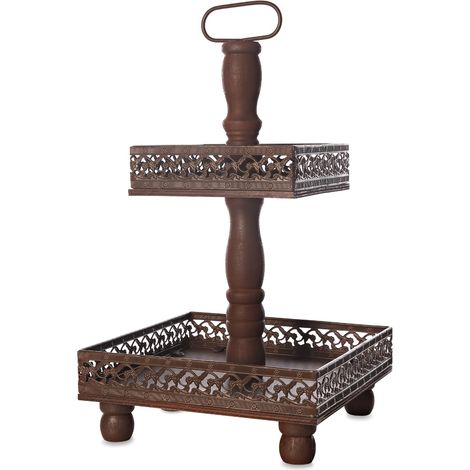 Etagere 2 Stöckig Servierplatte Etagen Metall Braun Vintage Standetagere XXL 52 (1/5)