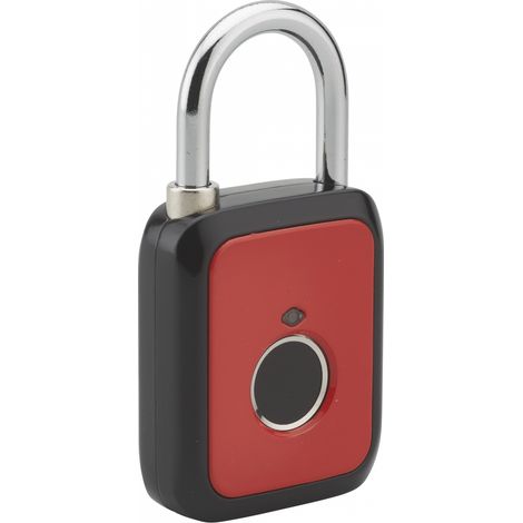 Lucchetto biometrico a impronta digitale, da esterno, arco in acciaio, 45mm, rosso - THIRARD
