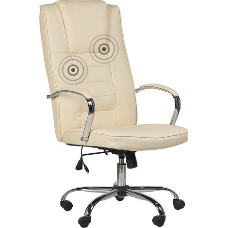Silla de oficina de piel sintética beige plateado función masaje 4 puntos giratoria 360º escritorio oficina en casa Grandeur