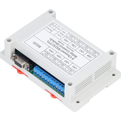Module relais RS232 8 canaux 12 V CC N223B08 avec port série, commande à distance, LED et boîtier. (1/5)
