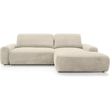 OLYMPE - Canapé d'angle convertible gros velours côtelé 4 places - Beige - Droit (1/5)