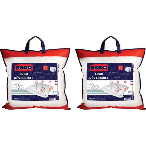 Dodo – Lot de 2 oreillers ergonomiques anti-acariens 60x60 cm – Mousse à mémoire de forme – Enveloppe en coton – Fabriqué en France
