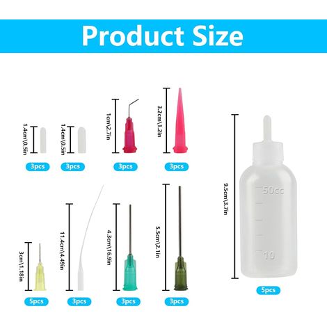 5 Pcs Applicateur de Bouteille Aiguille, Flacon Applicateurs à Pointe d'aiguille, Flacons Aiguilles avec 17 Aiguille de Distribution et Capuchons pour Colle Bricolage Huile Peinture Acrylique (50ml)