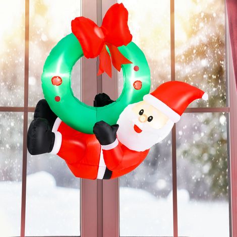 Couronne Gonflable de 120cm avec Père Noël Couronne Illuminé avec Nœud Rouge 5 Lumières LED Décoration de Fenêtre Multicolore (1/2)