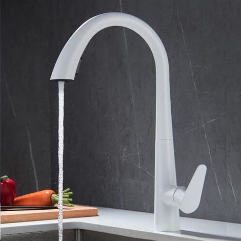 Kitchen faucet with pull-out spray Single-lever faucet 360° swivel hot and cold available in white stainless steel (1/5)