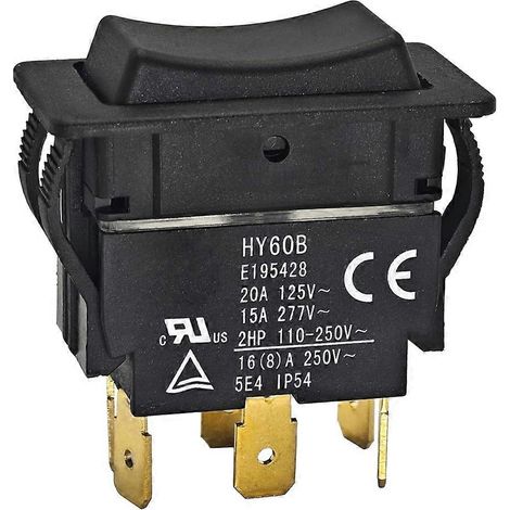 Interrupteur à bascule HY60B - Marche-Arrêt-Marche 125/250 V 20/15 A, bouton-poussoir 6 broches - Bouton-poussoir à arc pour outils industriels et électriques (1/5)