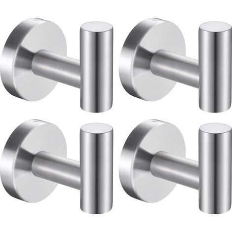 GROOFOO Crochets à serviettes de bain 4pcs Wall Mount Heavy Duty Hooks SUS 304 Crochet en acier inoxydable pour salle de bain Chambre Hôtel Cuisine Garage Piscine (Argent) (1/5)