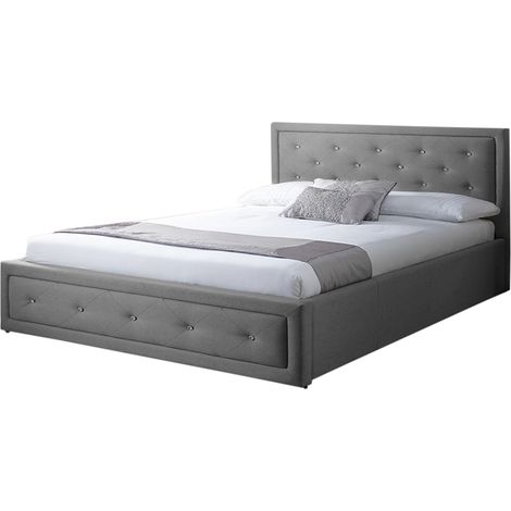 5ft Fabric Diamante Ottoman Bed Frame in Silver