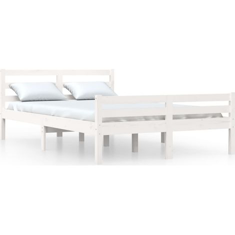 Lit adulte pour 2 personnes, Structure de lit, Assemblage Facile, Blanc Bois massif 135x190 cm Double OIB5643E (1/4)