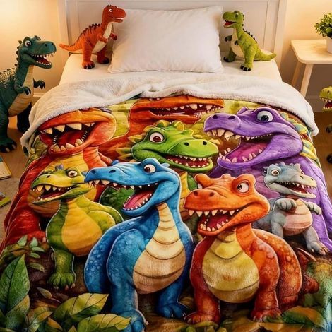 Lustige Dinosaurierdecke mit niedlichen, lächelnden Dinosauriern, HD-Digitaldruck, Flanell, Ganzjahresdecke, wärmeregulierend (150 x 200 cm) (1/5)