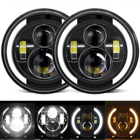 Phare LED rond de 7 pouces (1 pièce) pour voiture et moto avec feux de croisement/feux de route/feux de jour/clignotants.
