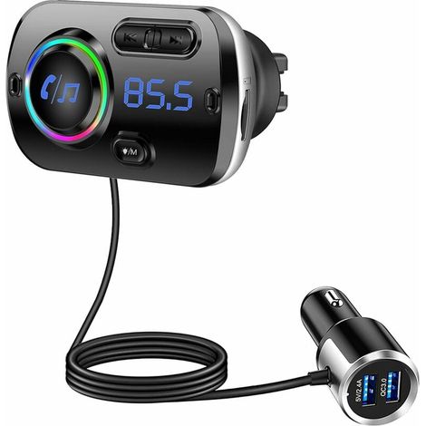 Transmetteur FM Bluetooth - Bluetooth 5.0 - Double Port de Chargement (QC3.0 + 5V/2,4A) - Écran LCD - Installation sur Sortie d’Air - Kit Mains Libres pour Voiture - 1 Pièce (1/5)